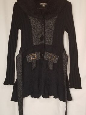 Roz & Ali Black & Charcoal Knit Women's Sweater Cardigan Size M